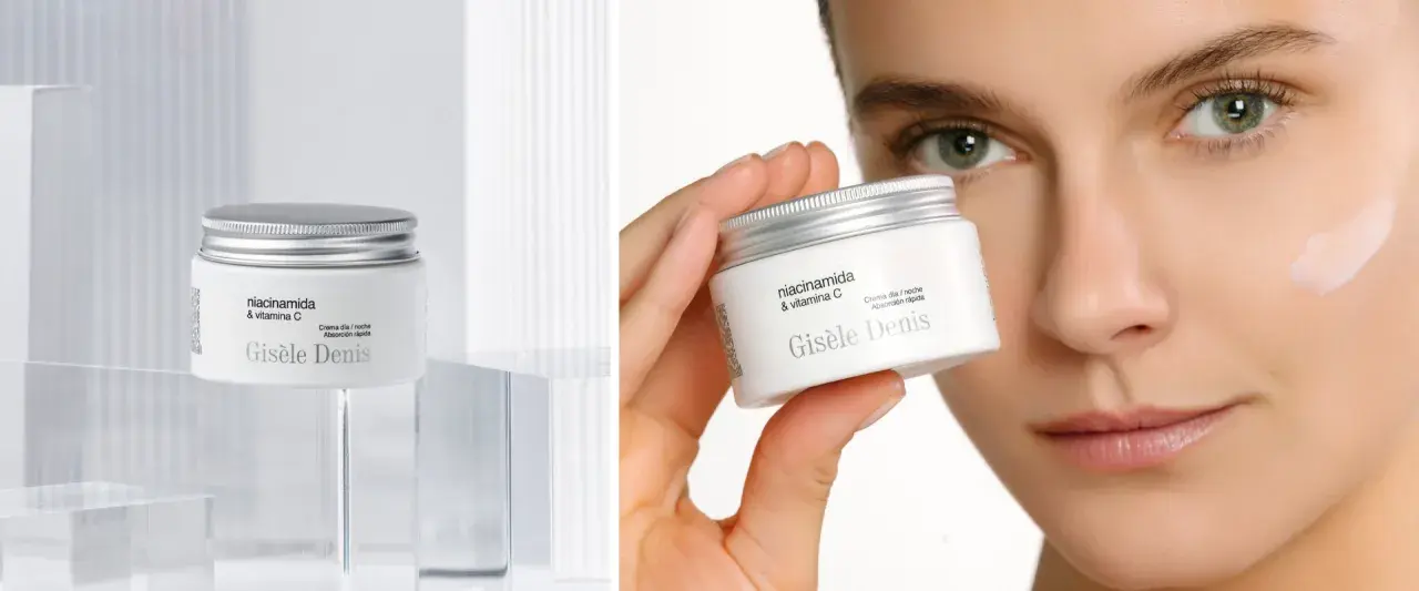 Crema Giséle Denis con niacinamida y vitamina C, para día y noche, de rápida absorción. Un toque de luminosidad para tu piel.
