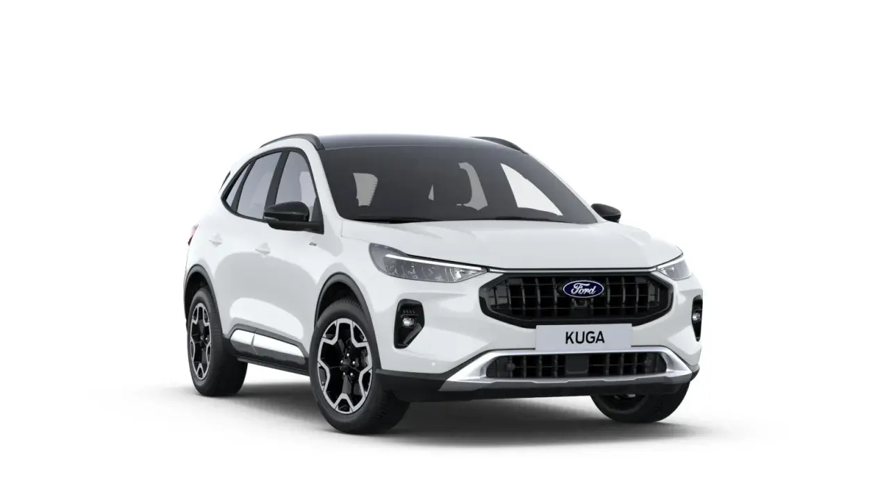 Biały Ford Kuga z czarnym dachem i felgami. Sprawdź atrakcyjną ford kuga cena!