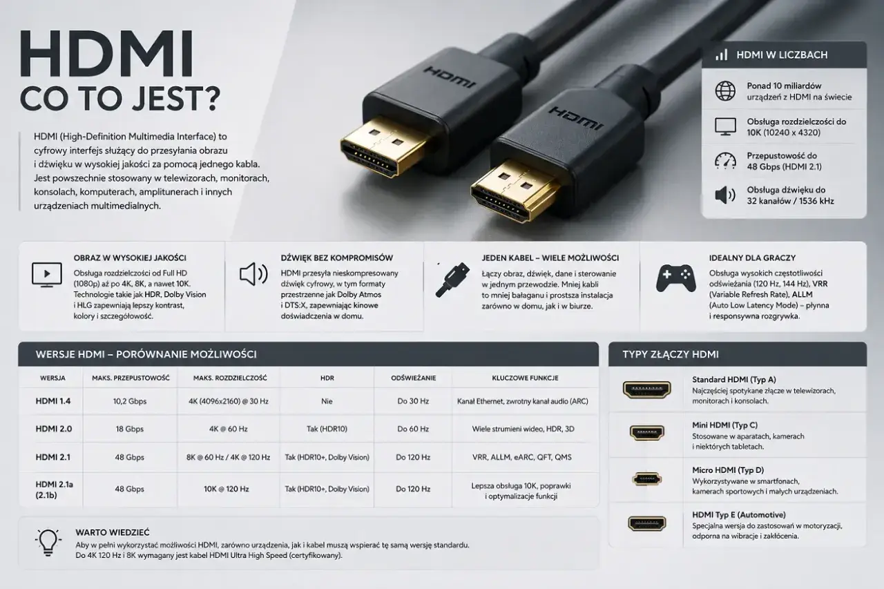 Kabel HDMI 4K Ultra HD zapewnia obraz i dźwięk bez kompromisów. Idealny do gier i kina domowego.