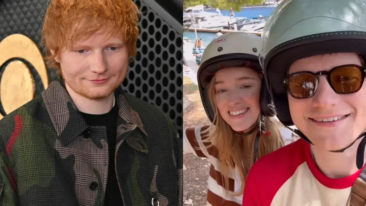 Ed Sheeran z rodziną. Na zdjęciu widać piosenkarza i parę na skuterach, być może jego dzieci.
