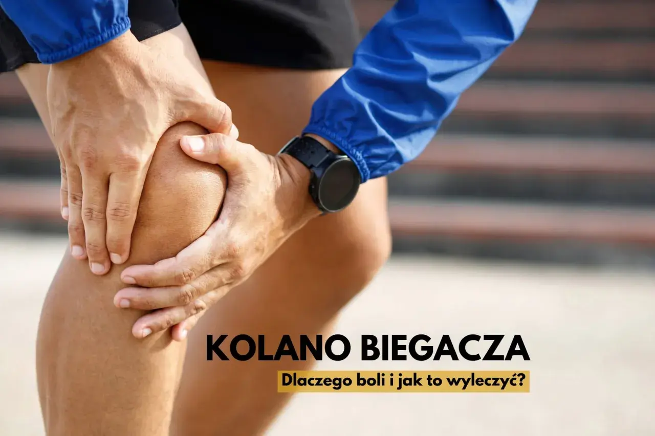 Ból kolana biegacza. Dłonie obejmujące bolące kolano, wskazujące na problem.