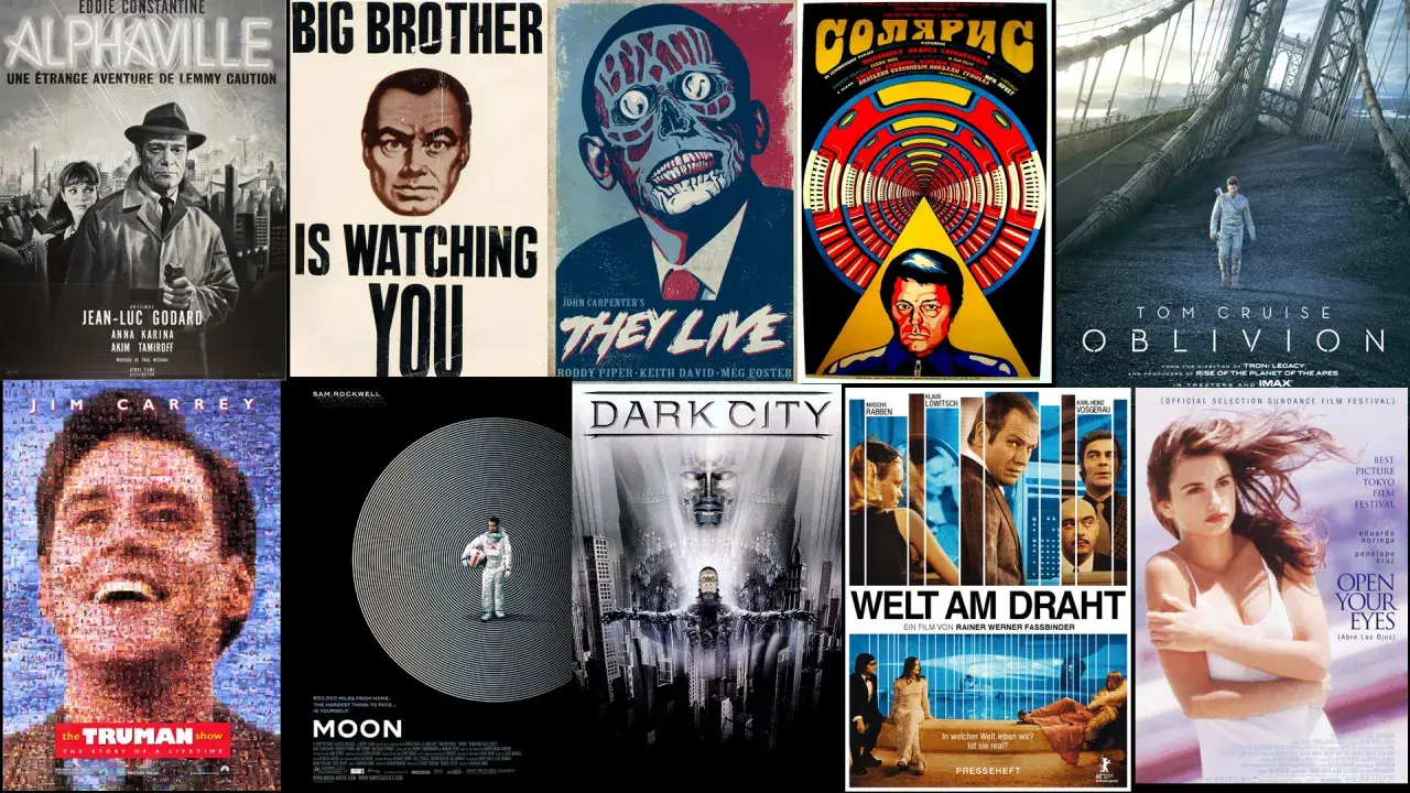 Affischerna visar en samling bra sci fi filmer som "Alphaville", "They Live", "Dark City" och "Oblivion".