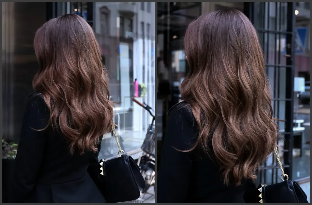 Vacker balayage ljust hår med mjuka vågor, perfekt för en stilfull vardag.