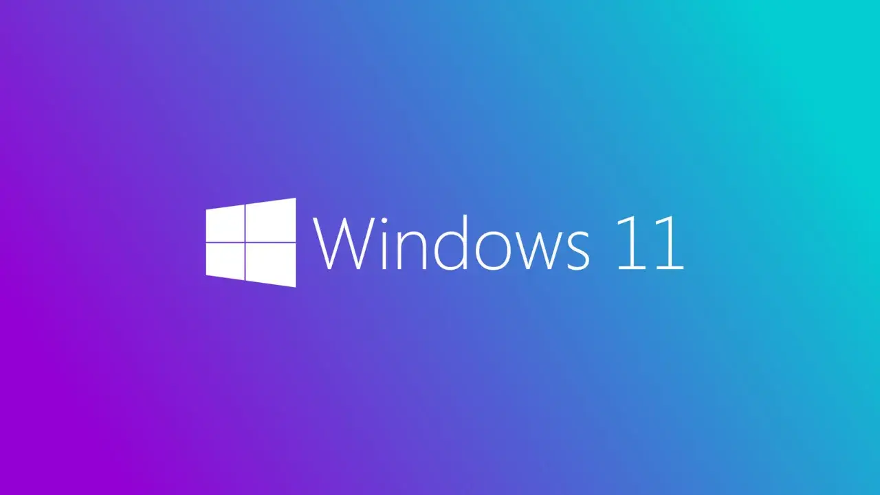 Logo Windows 11 na tle gradientu fioletowo-niebieskiego. Dowiedz się, jak zainstalować Windowsa.