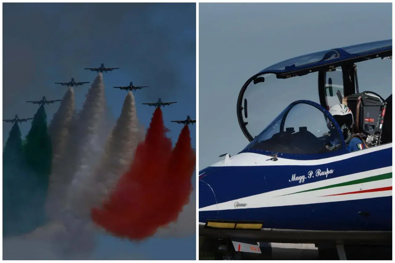 Le Frecce Tricolori volano sopra Ancona, lasciando scie colorate che ricordano il tricolore italiano.