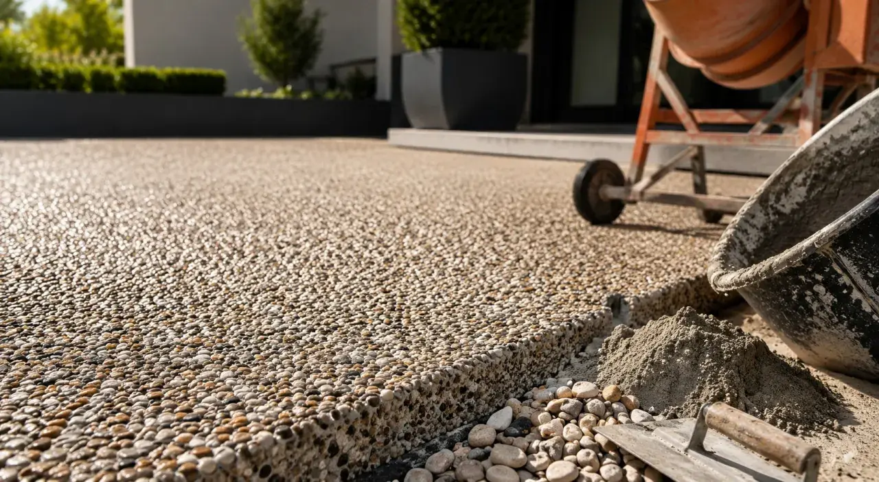 Pose de béton désactivé, un revêtement durable et esthétique. Découvrez le béton désactivé prix pour votre projet extérieur.