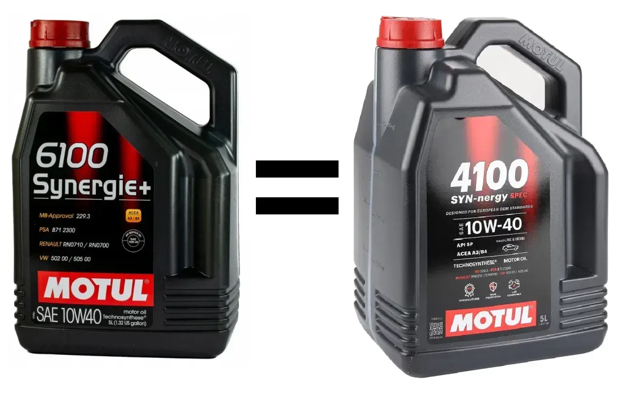 Dwa oleje Motul 10W-40: 6100 Synergie+ i 4100 SYN-nergy SPEC. Czy Motul to dobry olej? Tak, oba spełniają normy.