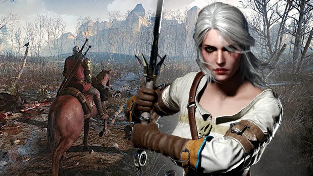 Ciri z mieczem w dłoni, w tle Geralt na koniu. Spekulacje o wiedźmin 4 wymagania.