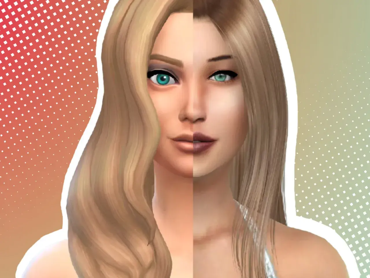 Zwei Gesichter einer Sims 4 CC-Schönheit, links mit voluminösem Haar, rechts mit glattem Haar.