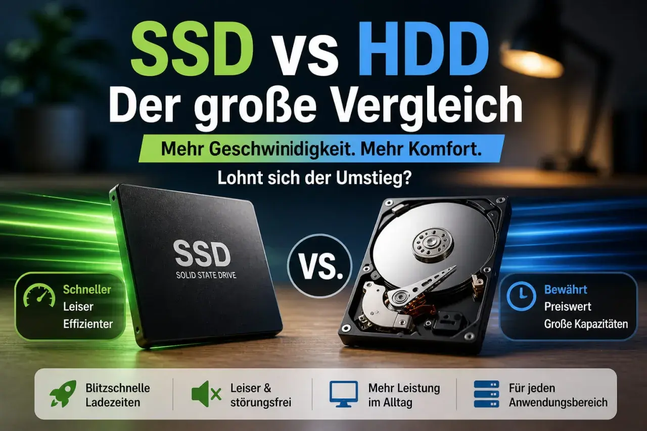 SSD vs. HDD: Ein Vergleich. Die SSD ist schneller, leiser und effizienter. Der Stromverbrauch ist bei SSDs geringer.