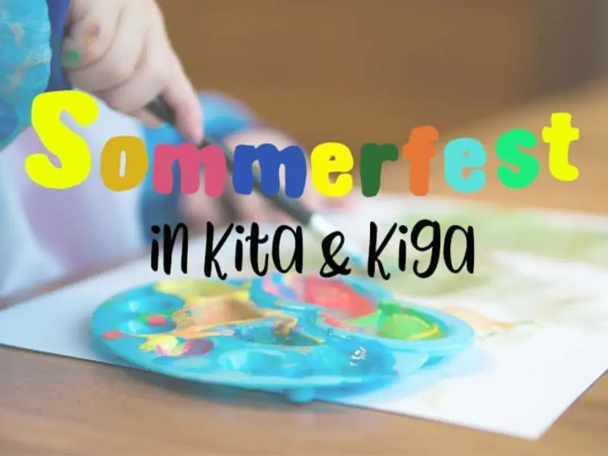 Kreative Ideen für ein Sommerfest im Kindergarten: Ein Kind malt mit Pinsel und Farbpalette.