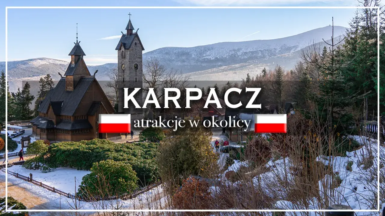 Karpacz: drewniany kościółek Wang i wieża widokowa. Atrakcje dla dorosłych w zimowej scenerii Karkonoszy.