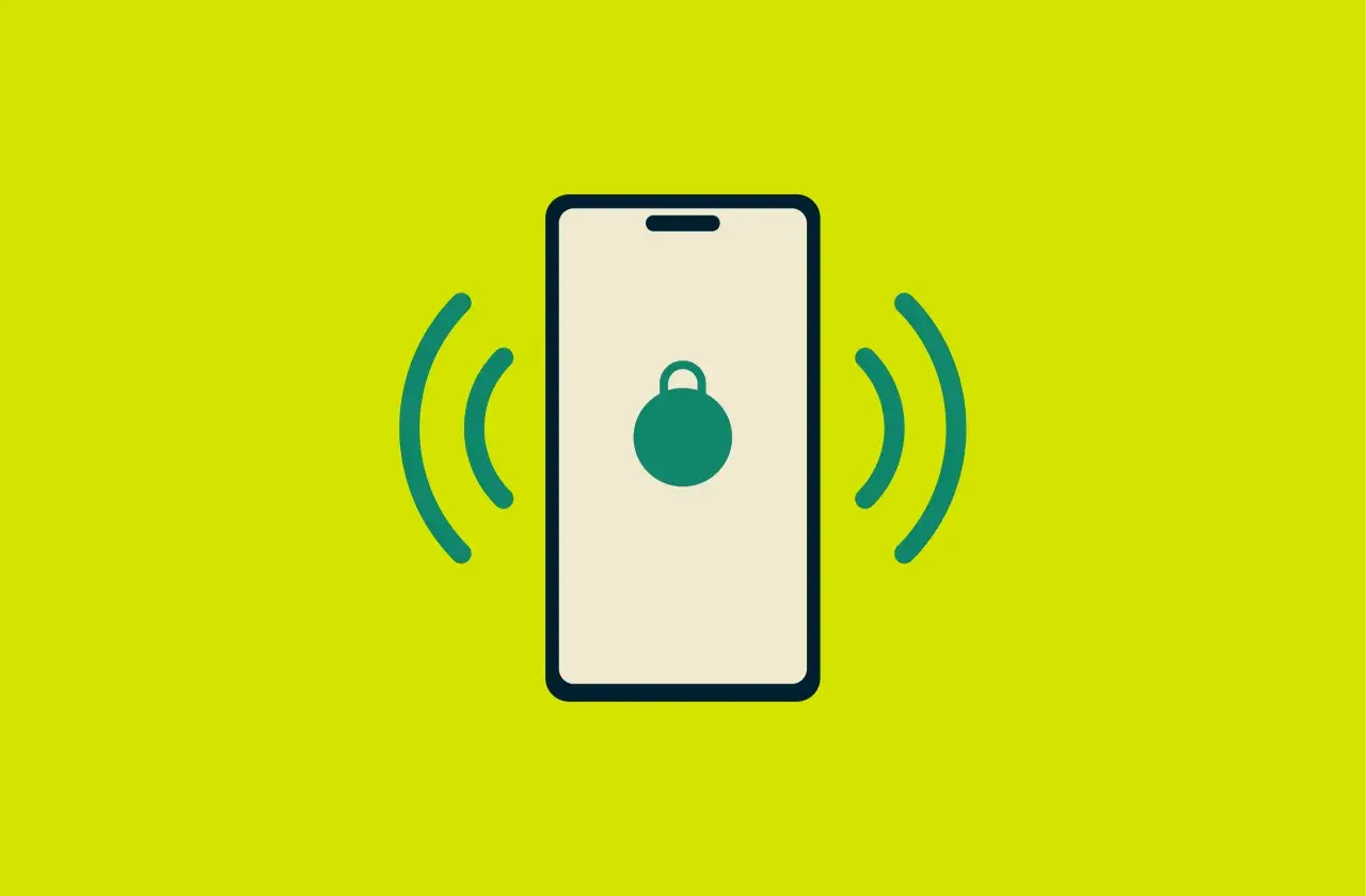 Telefon z ikoną blokady i falami sygnału, symbolizujący bezpieczny wifi hotspot.