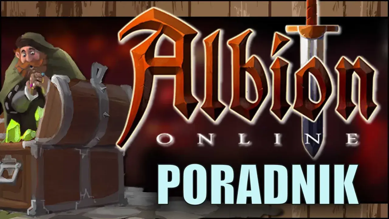 Krasnolud z kilofem i skrzynią pełną klejnotów, obok logo Albion Online. To Twój poradnik do gry!