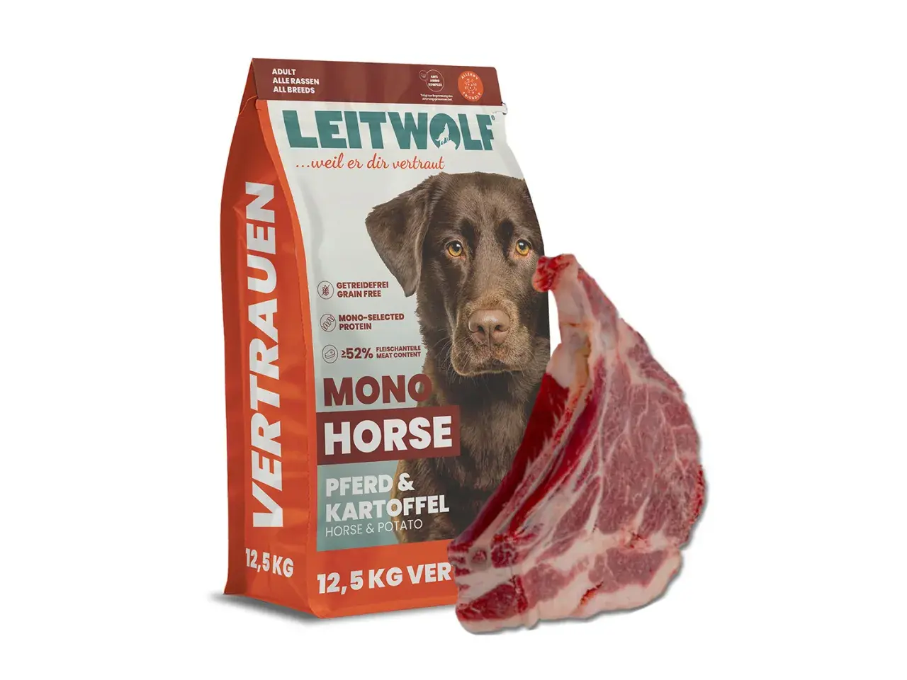 Leitwolf Hundefutter mit Pferdefleisch: Gut verträglich, auch bei empfindlichen Mägen. Kein Durchfall dank hochwertiger Zutaten.