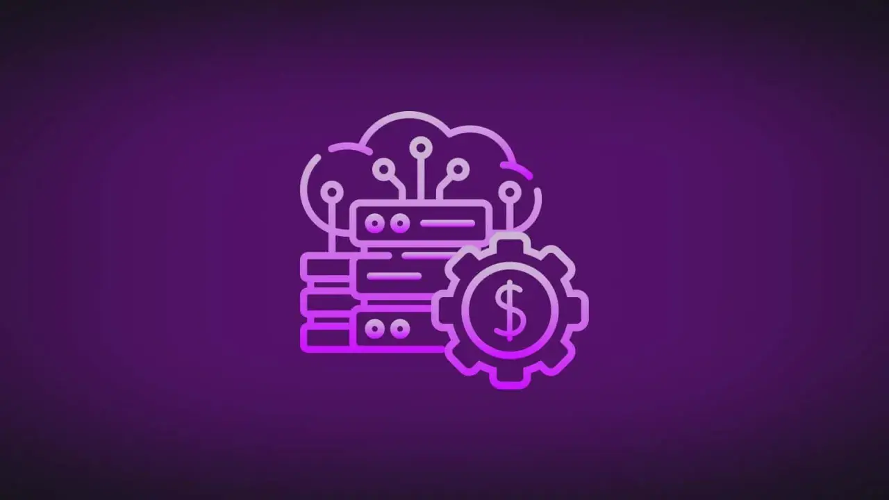 Icône de cloud avec des serveurs et une roue dentée avec un symbole dollar, représentant la gestion des coûts d'un azure file.