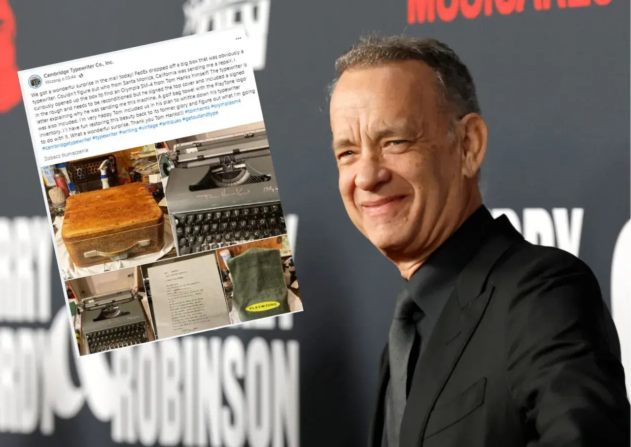 Tom Hanks, znany aktor, kolekcjonuje stare maszyny do pisania. Na zdjęciu widać jego najnowszą zdobycz – maszynę Olympia SM-4, którą sam naprawia.