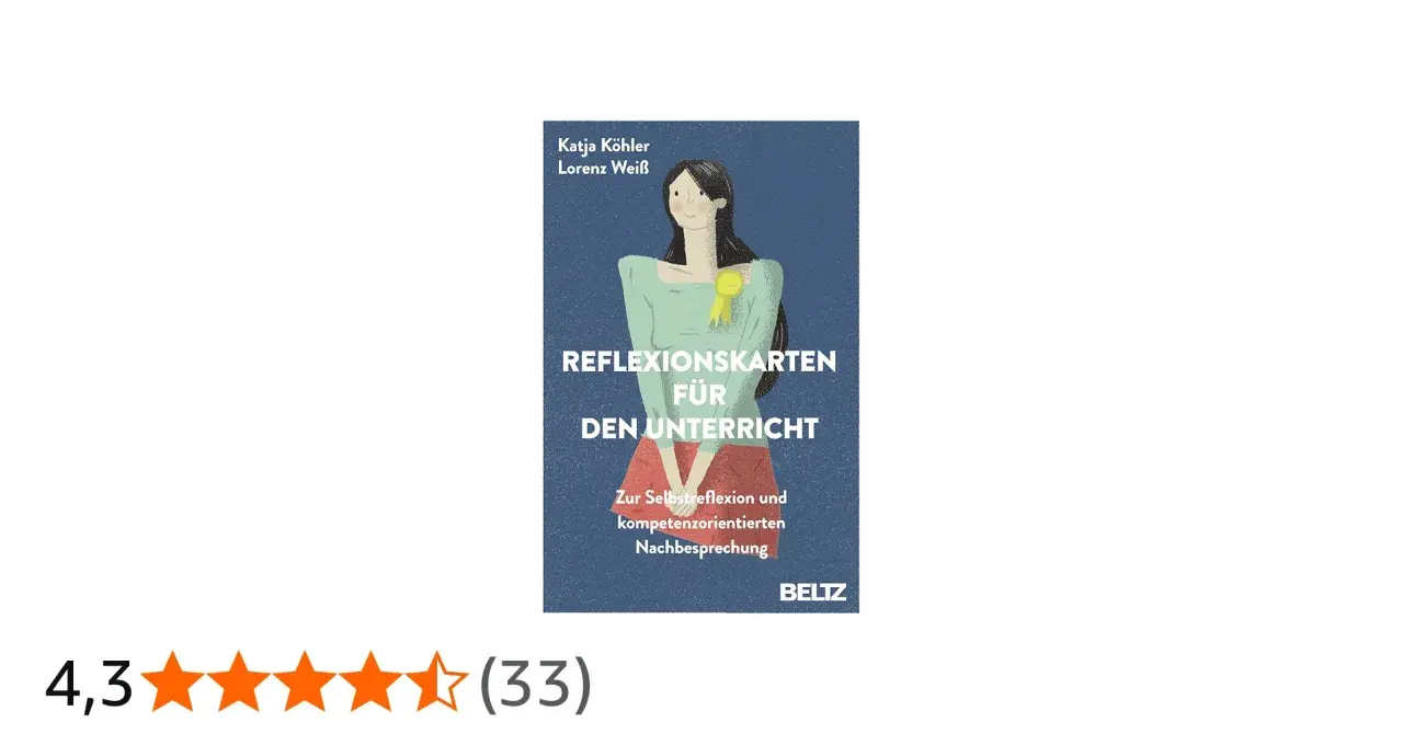 Buchcover "Reflexionskarten für den Unterricht" mit einer stilisierten Frau und dem Untertitel "Zur Selbstreflexion und kompetenzorientierten Nachbesprechung".