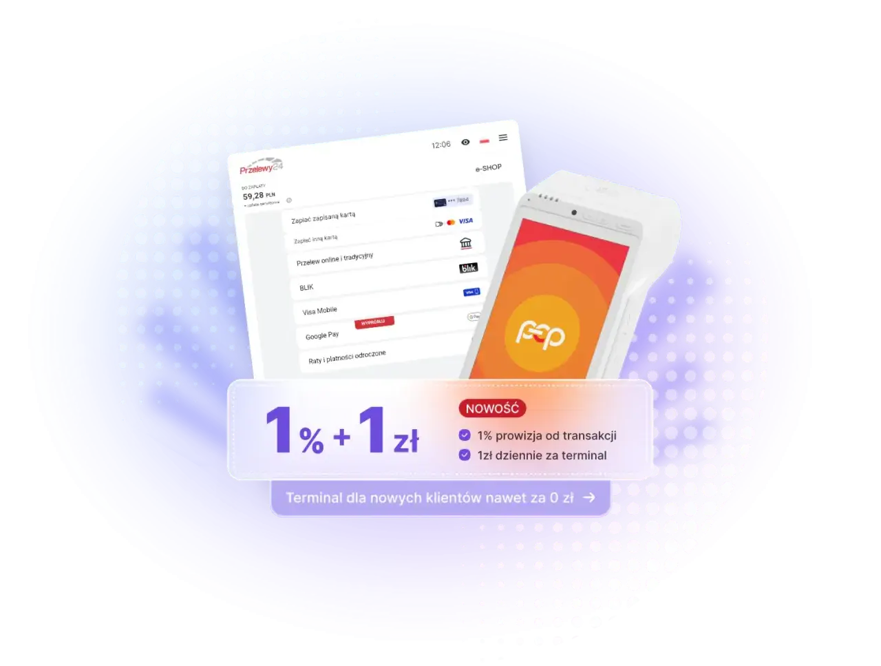 PayPro S.A. sprawdzenie transakcji: ekran płatności z opcjami BLIK, Google Pay, kartą i terminalem płatniczym.