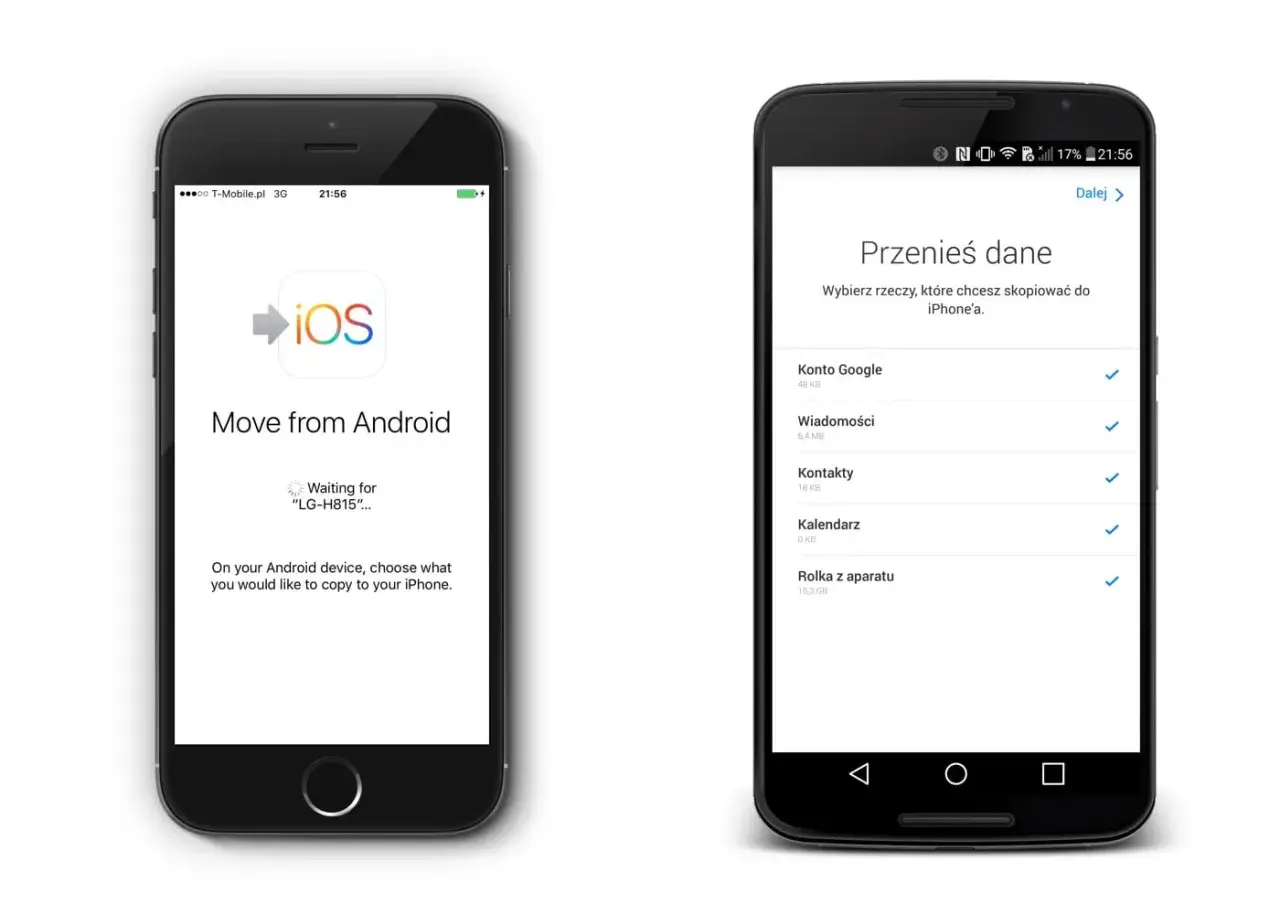 Przeniesienie danych z Androida na iPhone'a. Wybierz, co chcesz skopiować, by nie można wykonać przeniesienia danych iPhone.