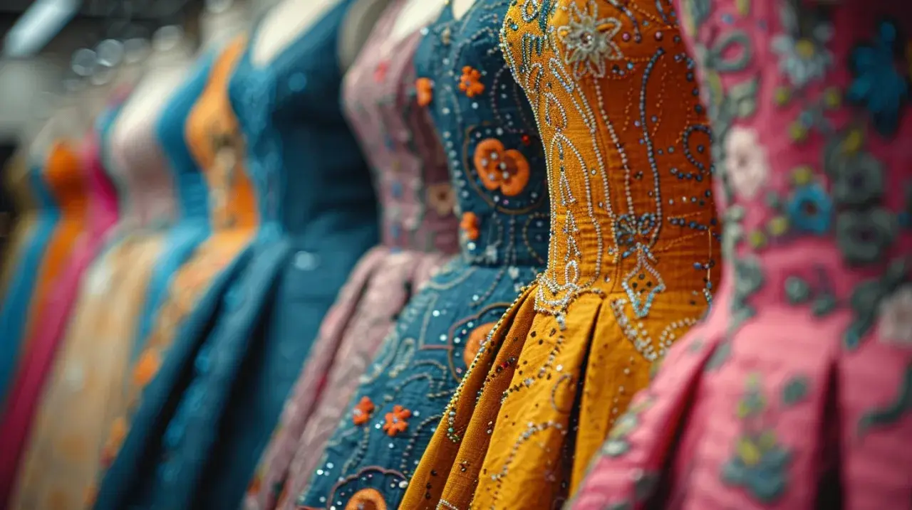 Robes colorées et ornées, un aperçu du tarif horaire d'une couturière pour des créations uniques.