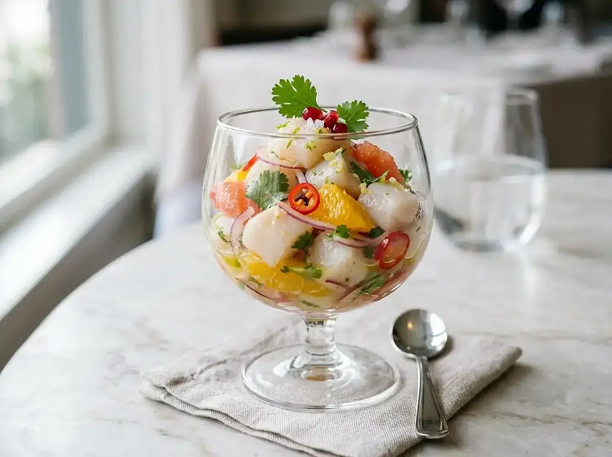 Un délicieux ceviche de Saint-Jacques, plein de saveurs d'agrumes et de piment, prêt à être dégusté. Une recette ceviche parfaite pour l'été.