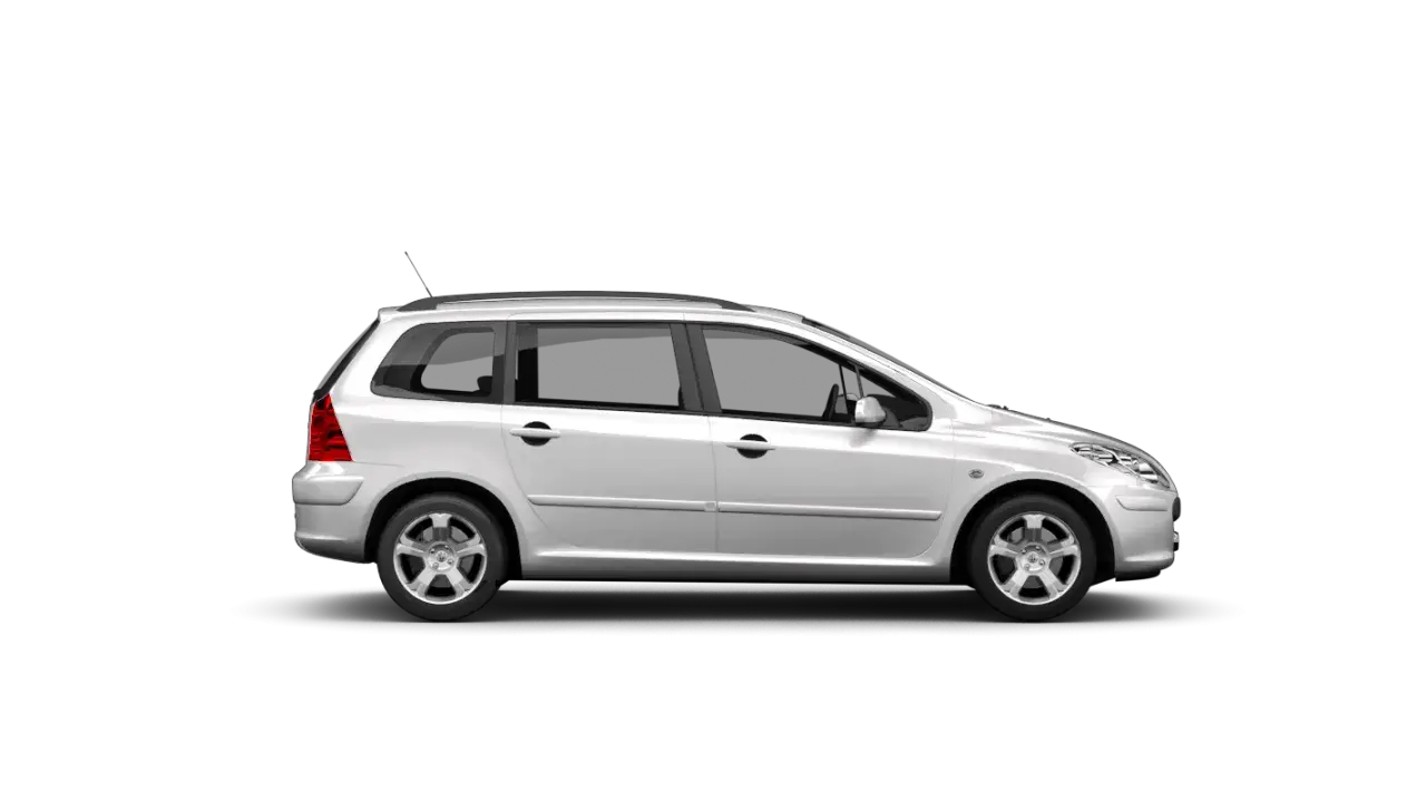 Vit Peugeot 307 kombi, en bilmodell som kan ha vanliga fel.