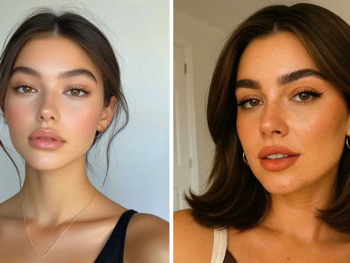 Dos mujeres con un look de soft glam makeup. Piel radiante, labios jugosos y mirada sutilmente realzada.