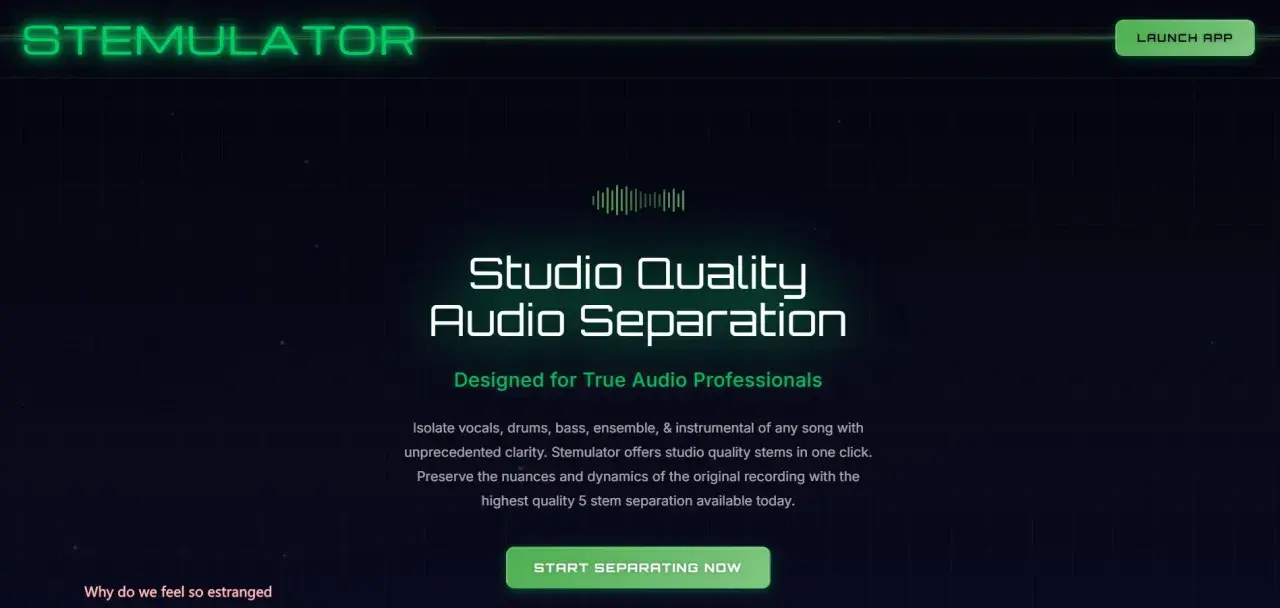 Stemulator offers free vocal remover software for studio-quality audio separation. Launch app to isolate vocals, drums, and more.