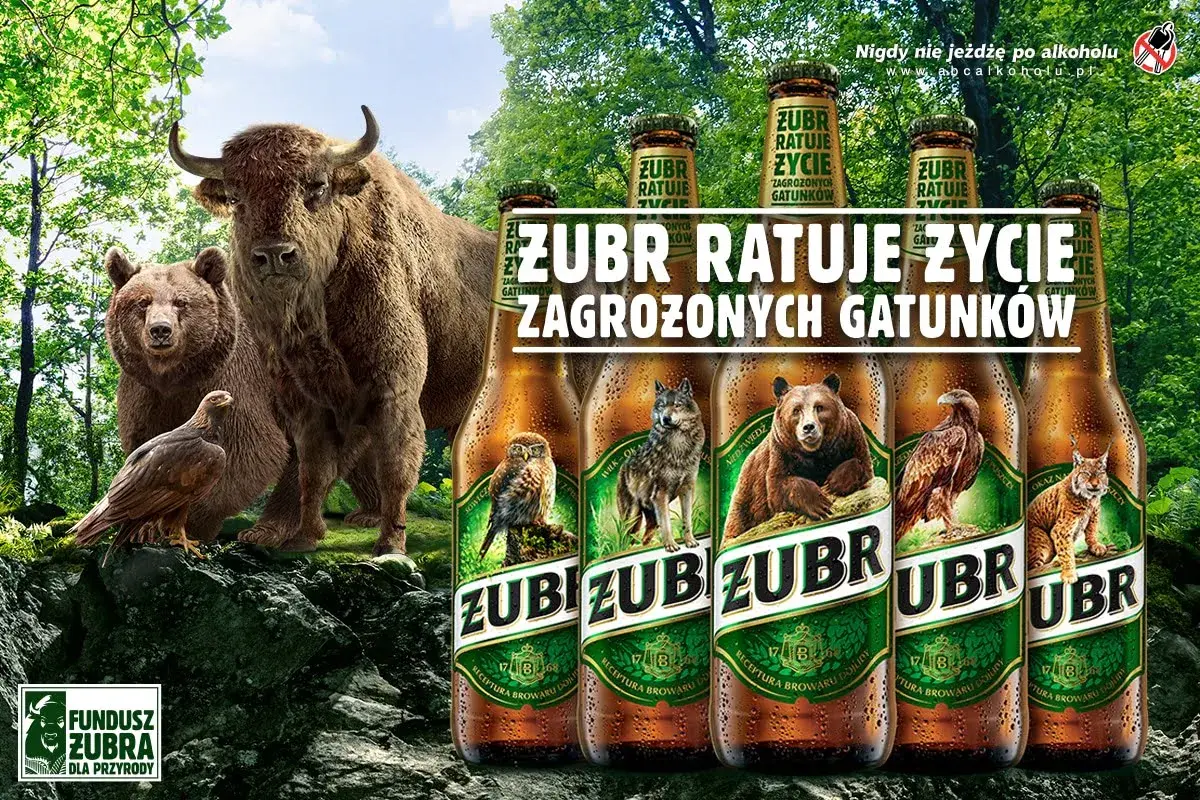 Żubr, niedźwiedź, wilk i orzeł – symbol białowieskiego parku narodowego i zagrożonych gatunków. Fundusz Żubra dla przyrody.