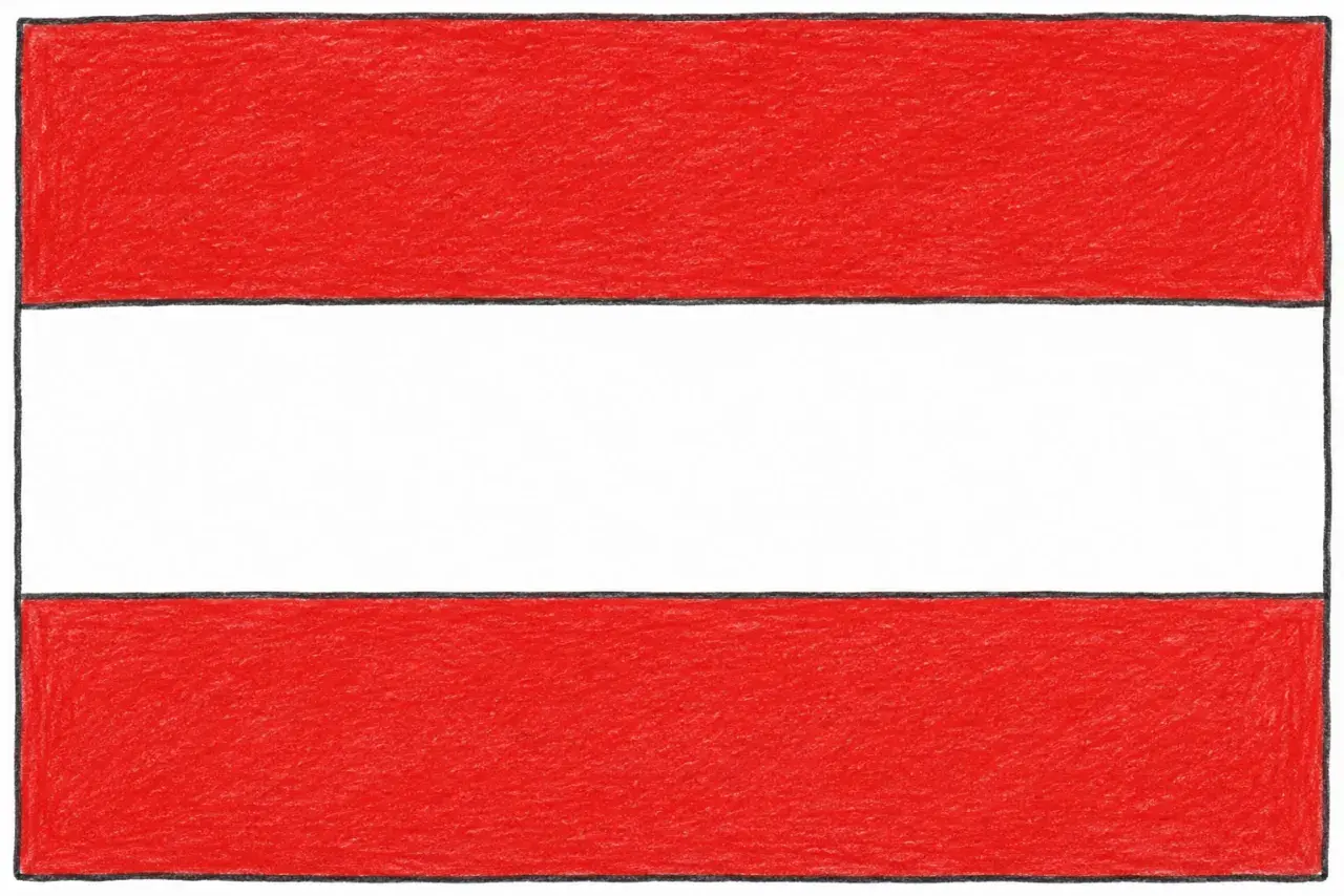 Flaga Austrii: trzy poziome pasy – czerwony, biały, czerwony.