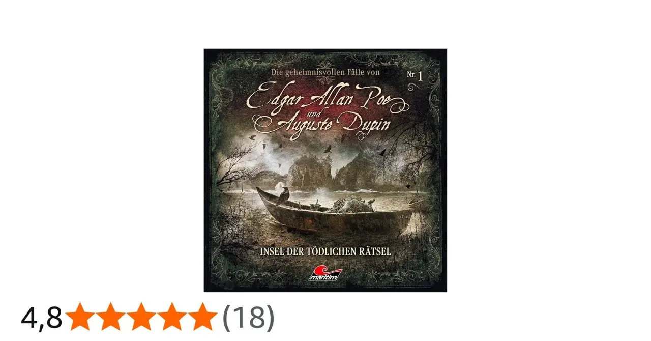 Buchcover: "Die geheimnisvollen Fälle von Edgar Allan Poe und Auguste Dupin", Nr. 1, "Insel der tödlichen Rätsel". Die Dupin-Reihenfolge beginnt hier.