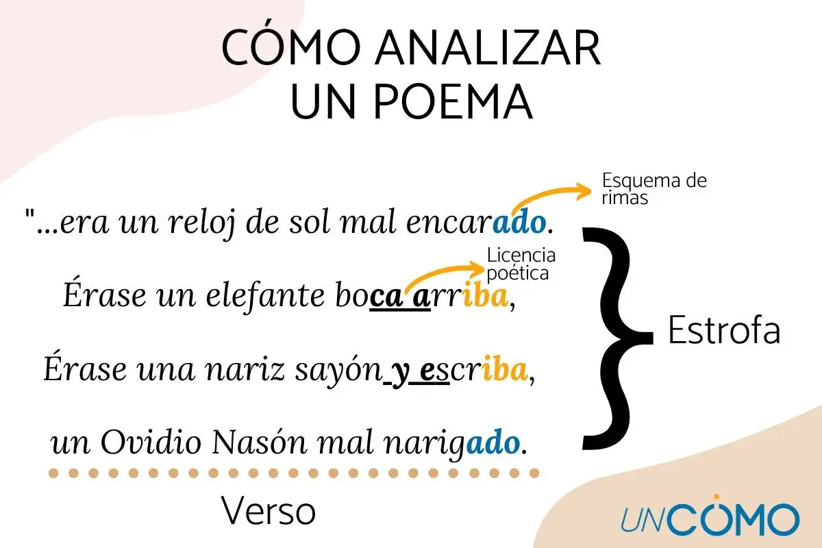 Ejemplo de estrofas de un poema con análisis de rimas y licencia poética.