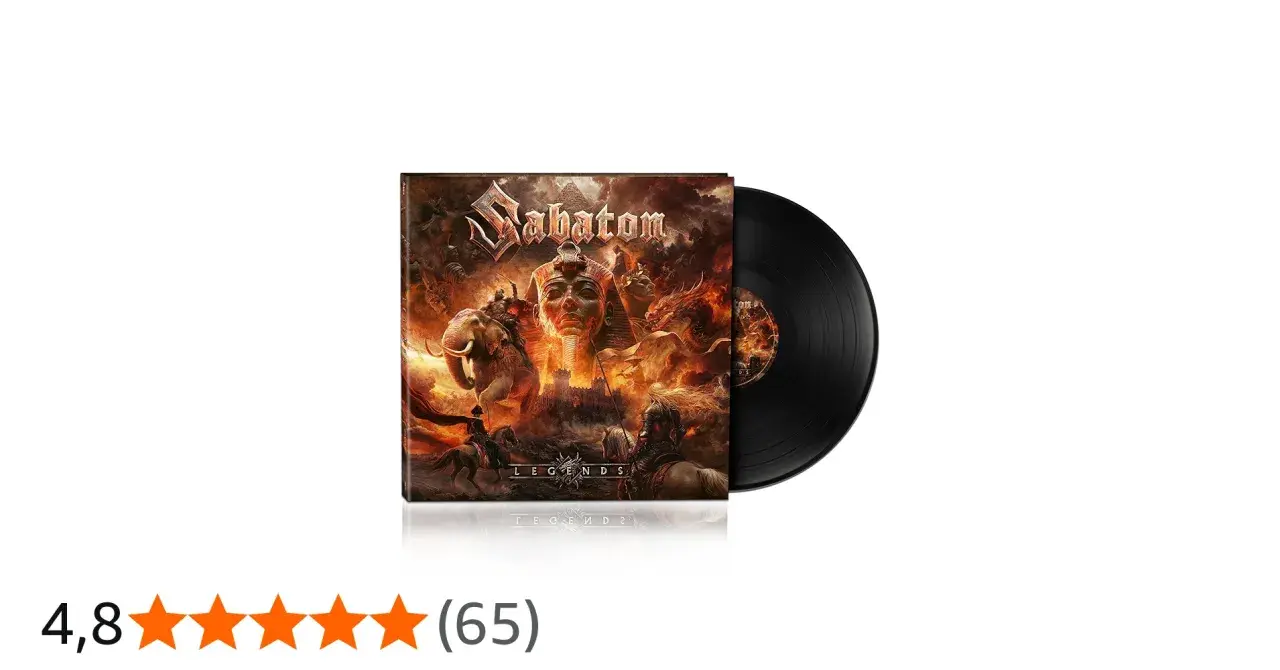 Płyta winylowa z okładką nowego albumu Sabaton "The Great War", przedstawiająca starożytne bitwy z faraonami, słoniami i smokami.