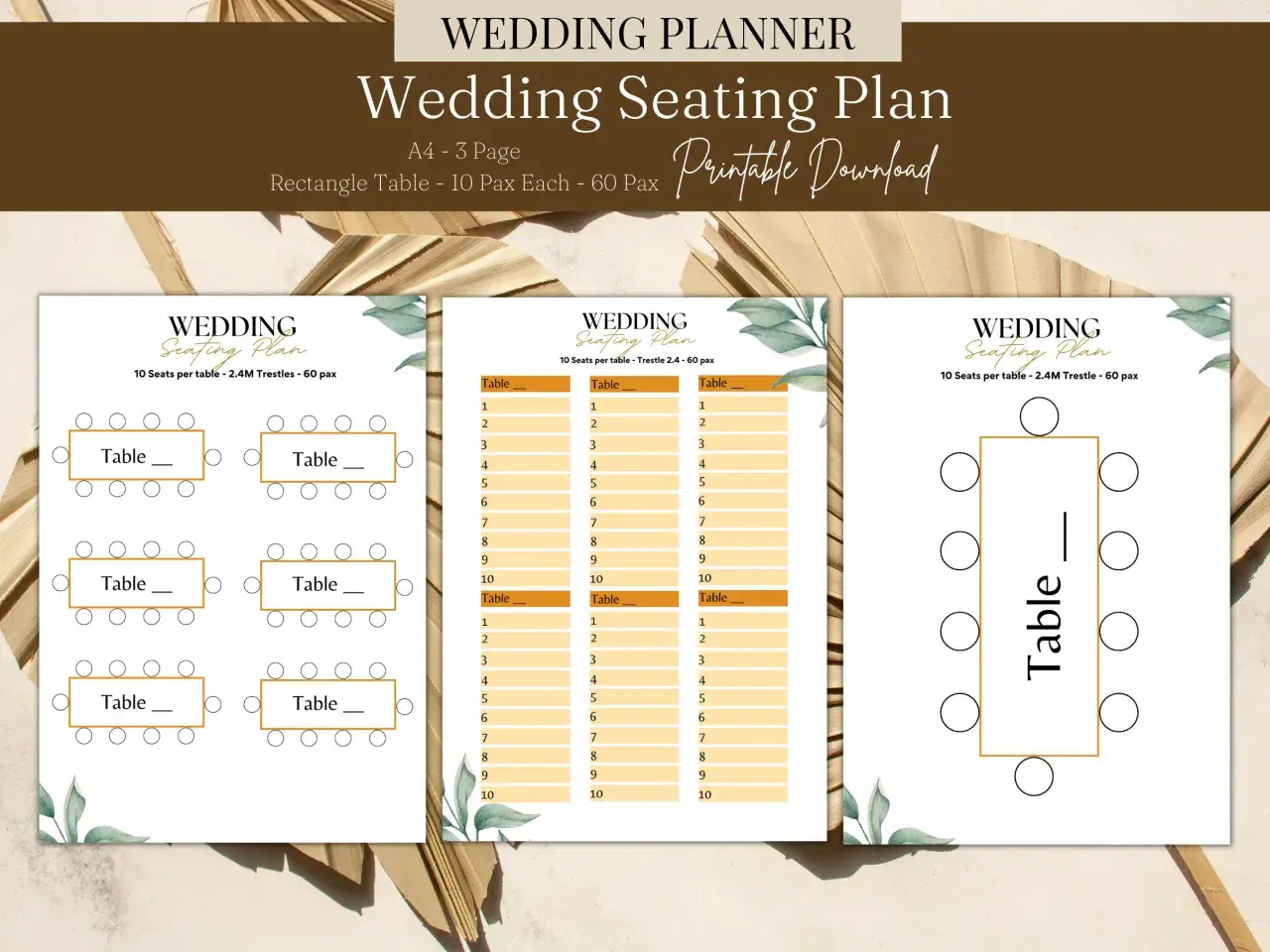Plan de disposition table mariage pour 60 personnes. Modèles de plans de table pour 10 invités par table.