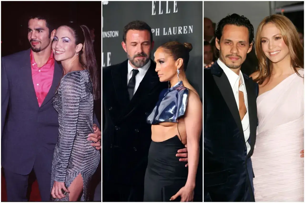 Jennifer Lopez z mężami: Ojani Noa, Ben Affleck i Marc Anthony.