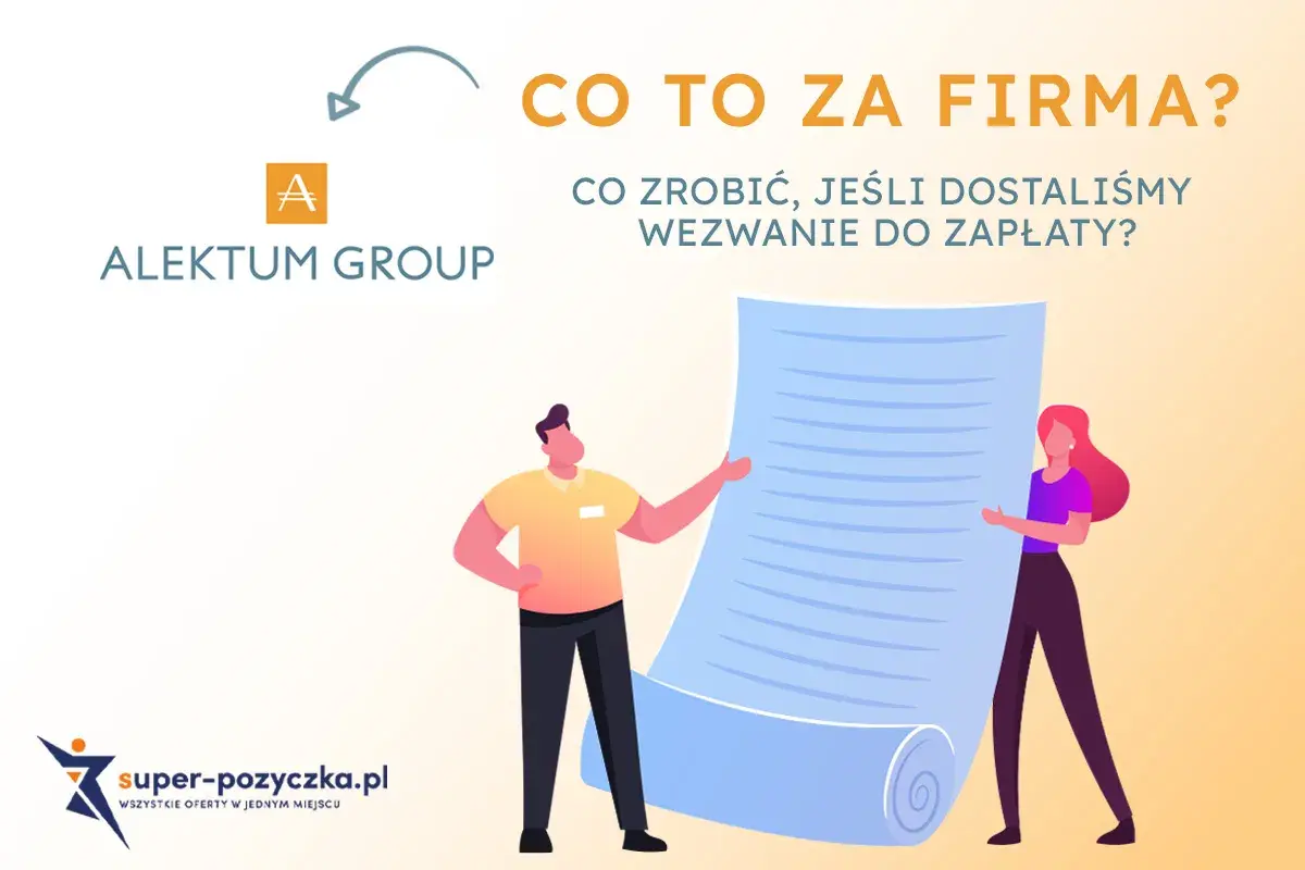 Ostrzeżenie przed alektum group oszuści. Dwie postacie analizują dokument, sugerując problemy z wezwaniem do zapłaty.