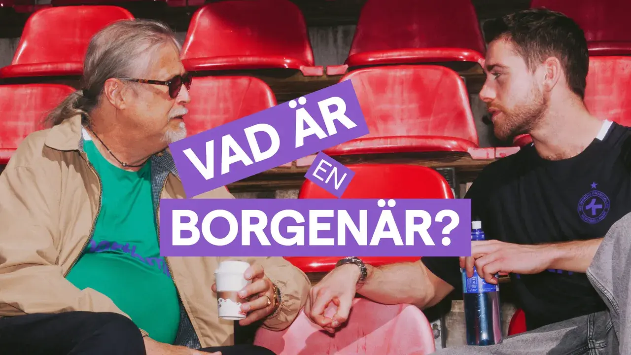 Två män sitter på läktaren och diskuterar vad en borgensman betyder.