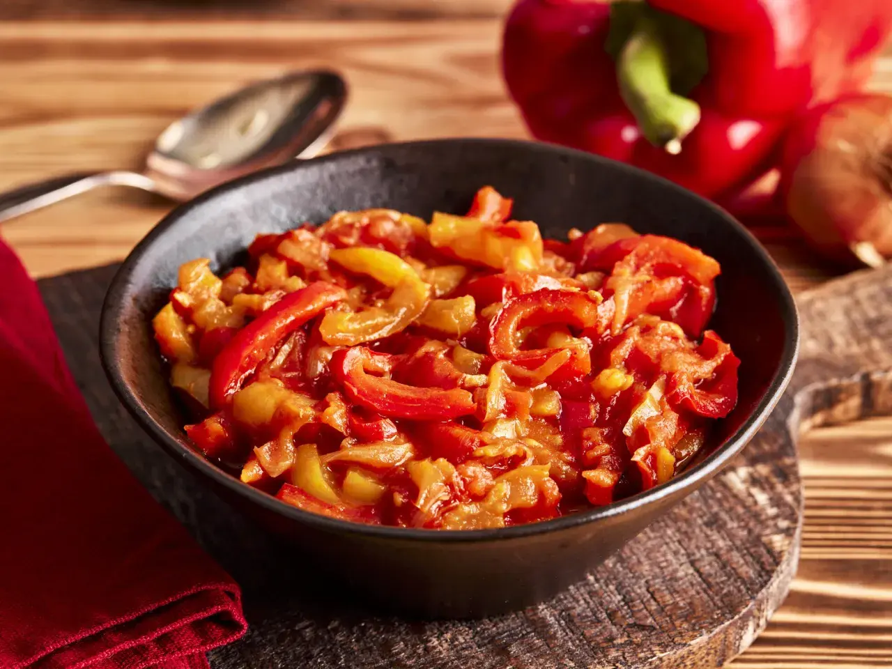 Schüssel mit Letscho, einem herzhaften Paprika-Eintopf. Ein einfaches und leckeres Letscho Rezept.