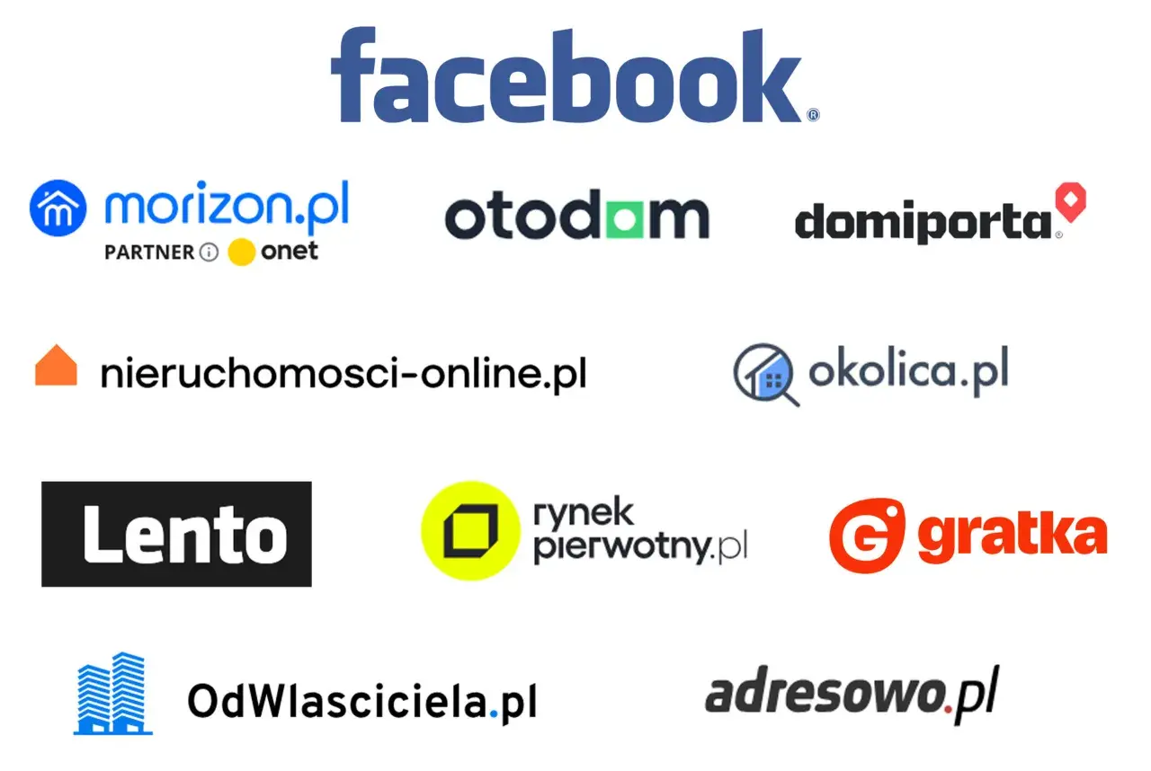 Najpopularniejsze portale ogłoszeniowe: Facebook, Morizon, Otodom, Domiporta, Nieruchomości-online, Okolica, Lento, Rynek Pierwotny, Gratka, OdWlasciciela, Adresowo.