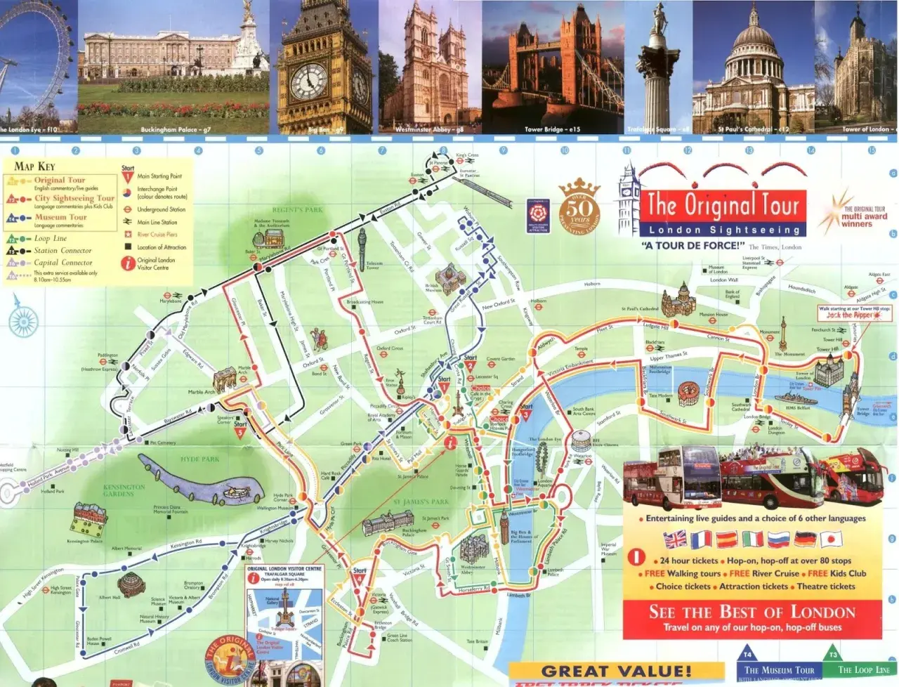Mapa Londynu z zaznaczonymi trasami wycieczek, idealna do odkrywania fajne miejsca w Londynie.