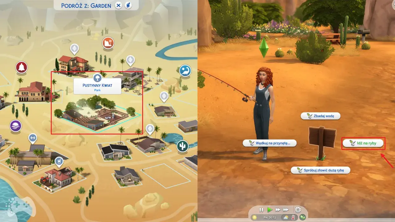Symulacja gry The Sims 4: aby zdobyć krowokwiat, udaj się do Pustynny Kwiat Park i idź na ryby.
