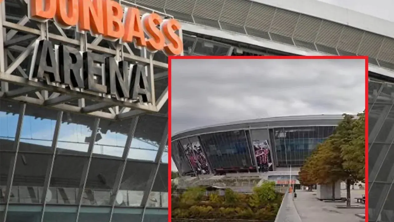 Widok na nowoczesny stadion Donbas Arena, dom Szachtara Donieck.