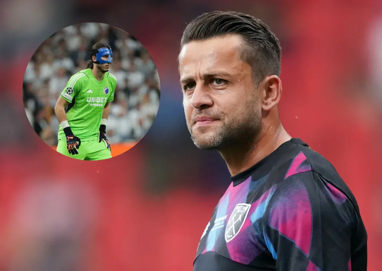 Bramkarze reprezentacji Polski: Wojtek Szczęsny i Kamil Grabara w masce ochronnej.