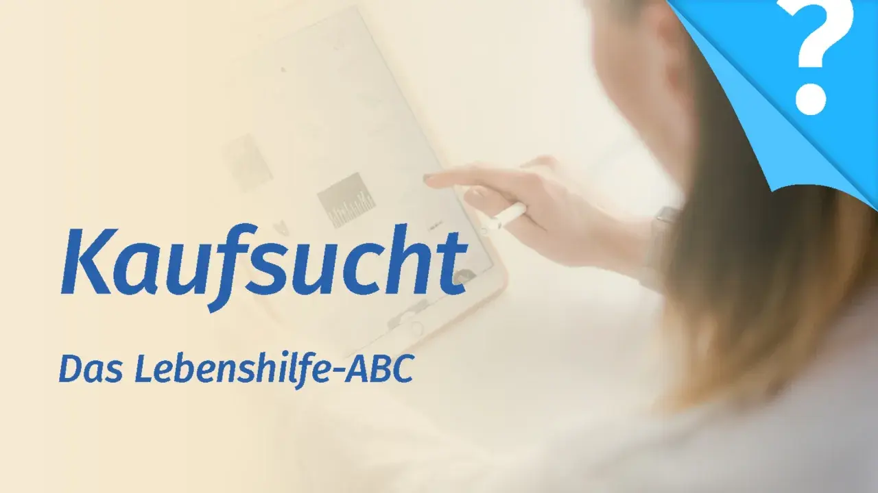 Kaufsucht: Ursachen in der Kindheit und wie das Lebenshilfe-ABC hilft. Ein Fragezeichen deutet auf die Suche nach Antworten hin.