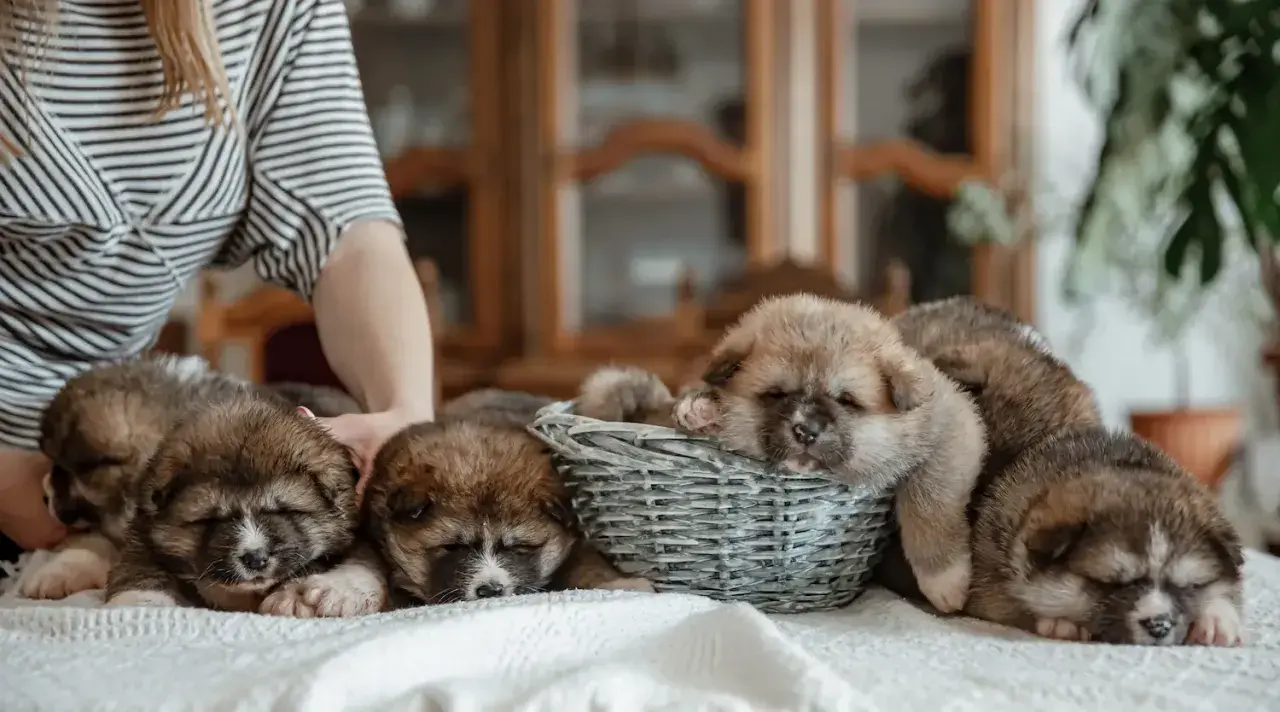 Un grupo de cachorros duerme plácidamente. Aprende como cuidar a un cachorro con estos adorables compañeros.
