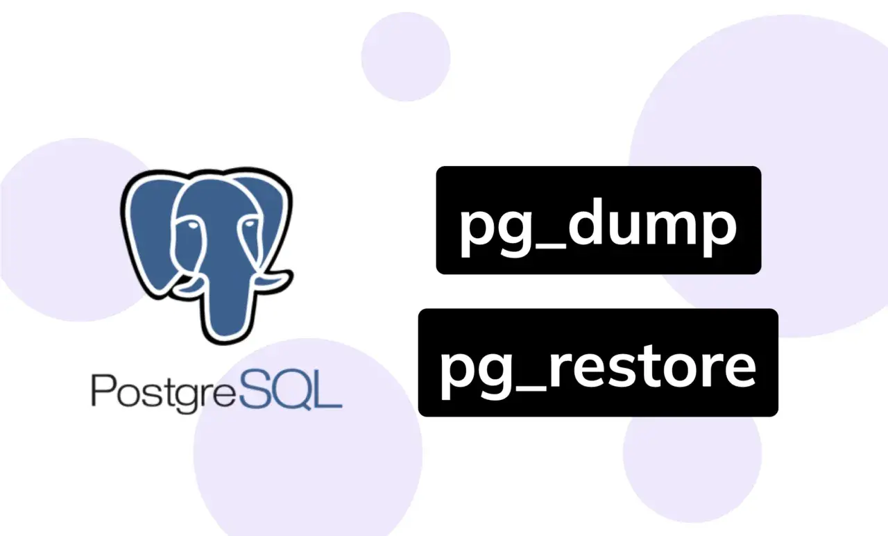 Logo PostgreSQL z symbolem słonia obok tekstu pg_dump i pg_restore.