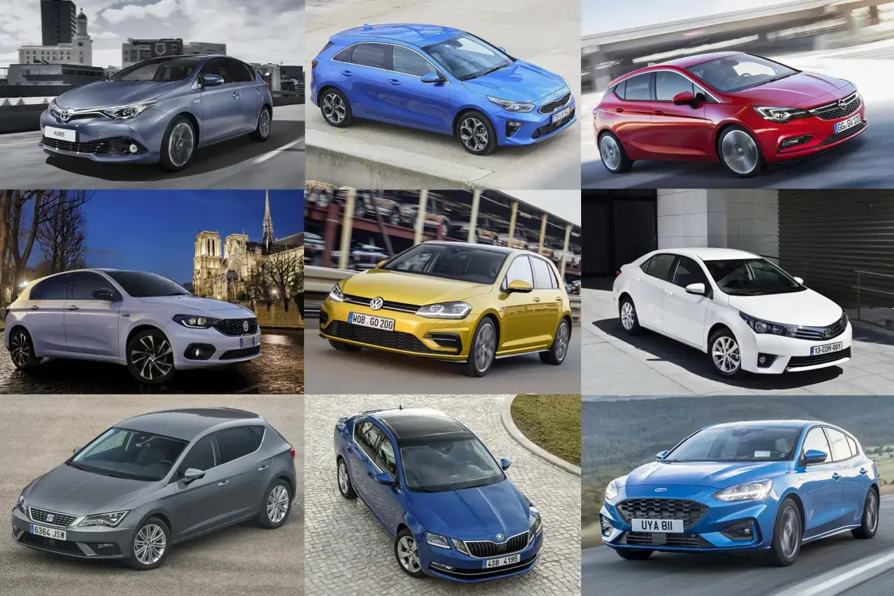 Kompaktowe samochody z rankingu: Toyota Auris, Kia Ceed, Opel Astra, Fiat Tipo, VW Golf, Toyota Corolla, Seat Leon, Skoda Octavia, Ford Focus.