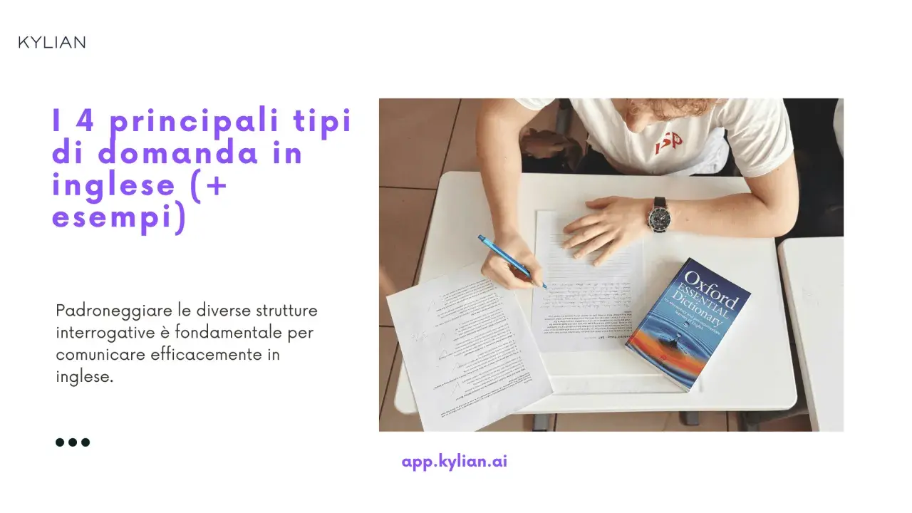 Studente che scrive, con un dizionario Oxford e fogli di esercizi. Impara frasi con "many" per migliorare il tuo inglese.