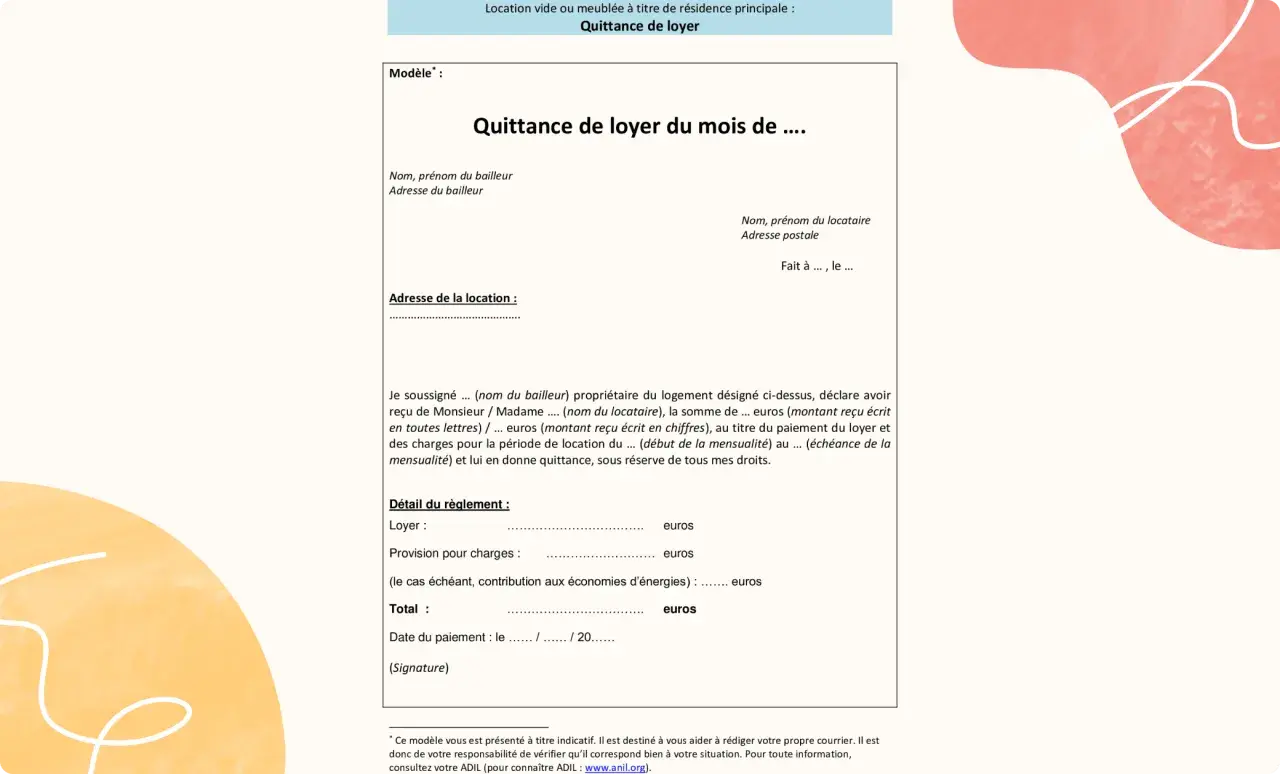 Quittance de loyer, document essentiel pour un justificatif de domicile. Ce modèle de quittance de loyer détaille le montant reçu pour le mois.